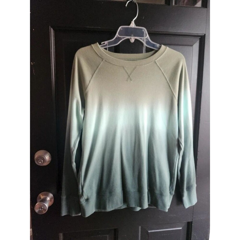 Eddie Bauer Green Ombre Crewneck Sweatshirt Medium Great Condition Dip Dye Fleec
